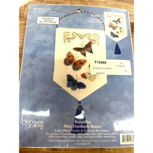 Candamar Butterfly Mini Doorknob Banner Cross Stitch Kit Complete 14-Count Aida